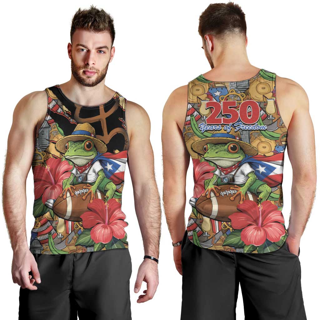 Patriotic Coqui Frog Football Men Tank Top 250 Years of Freedom Puerto Rico Flag Stand
