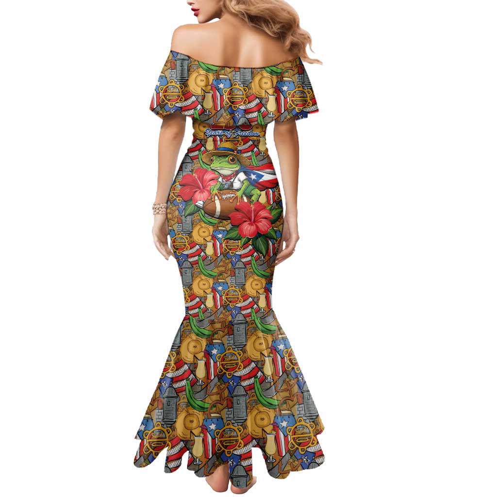 Patriotic Coqui Frog Football Mermaid Dress 250 Years of Freedom Puerto Rico Flag Stand