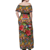 Patriotic Coqui Frog Football Off Shoulder Maxi Dress 250 Years of Freedom Puerto Rico Flag Stand