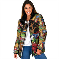 Patriotic Coqui Frog Football Padded Jacket 250 Years of Freedom Puerto Rico Flag Stand