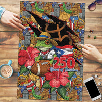 Patriotic Coqui Frog Football Puzzle 250 Years of Freedom Puerto Rico Flag Stand