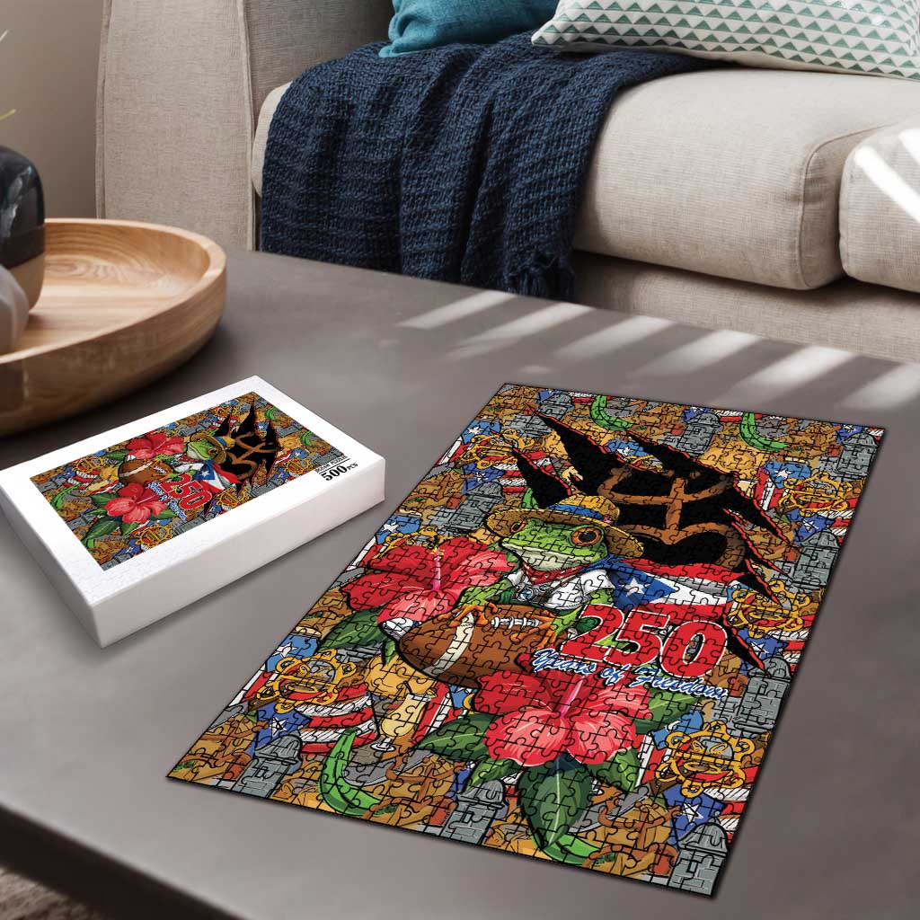 Patriotic Coqui Frog Football Puzzle 250 Years of Freedom Puerto Rico Flag Stand
