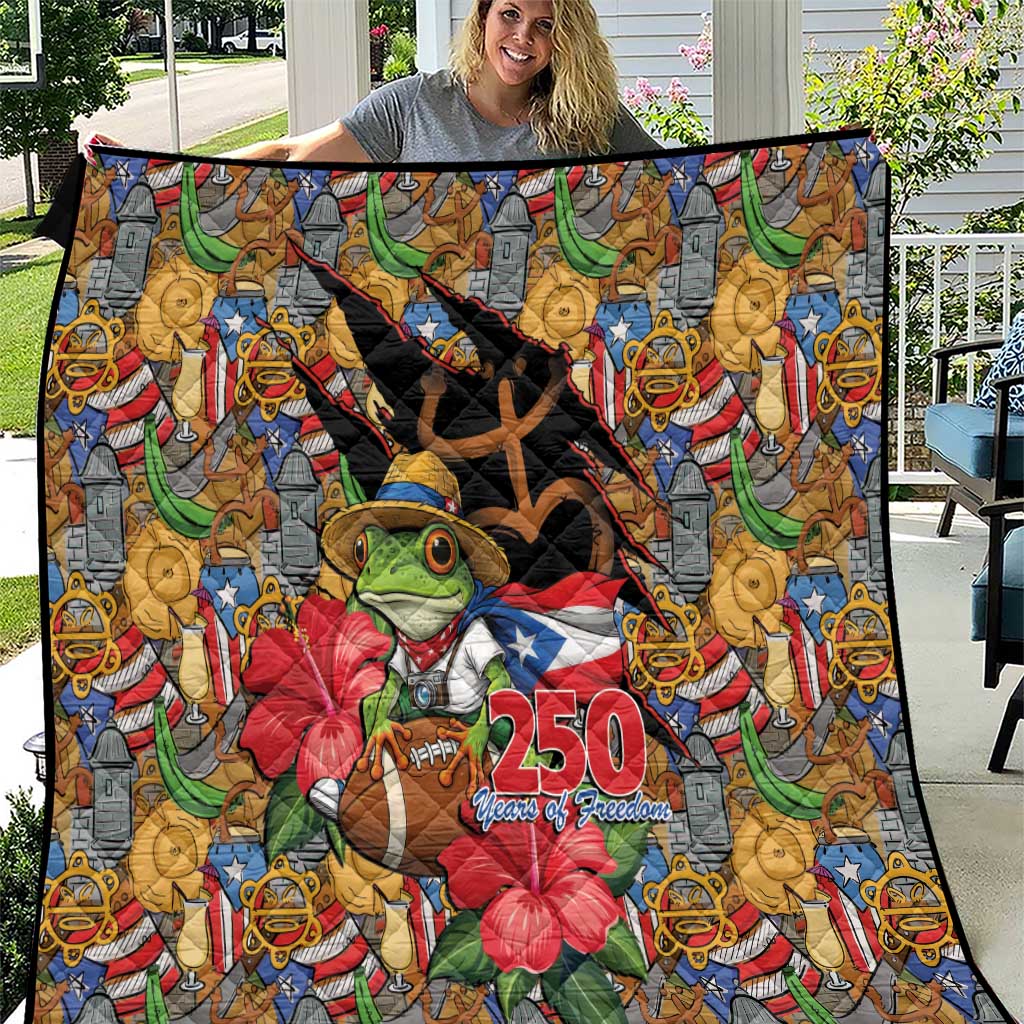 Patriotic Coqui Frog Football Quilt 250 Years of Freedom Puerto Rico Flag Stand