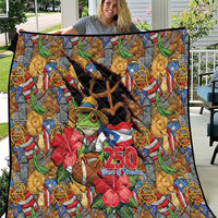 Patriotic Coqui Frog Football Quilt 250 Years of Freedom Puerto Rico Flag Stand