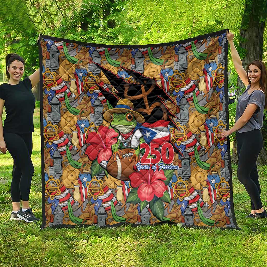 Patriotic Coqui Frog Football Quilt 250 Years of Freedom Puerto Rico Flag Stand
