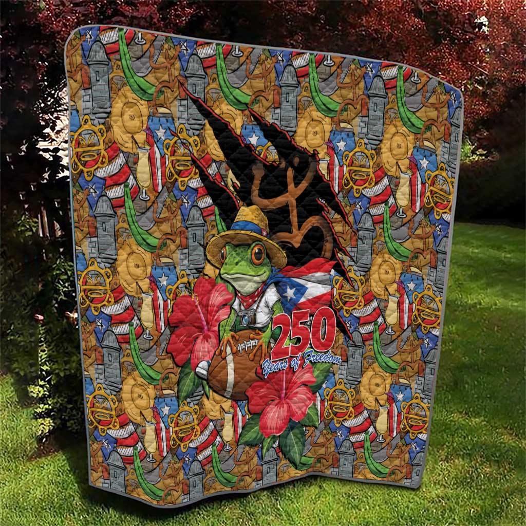 Patriotic Coqui Frog Football Quilt 250 Years of Freedom Puerto Rico Flag Stand