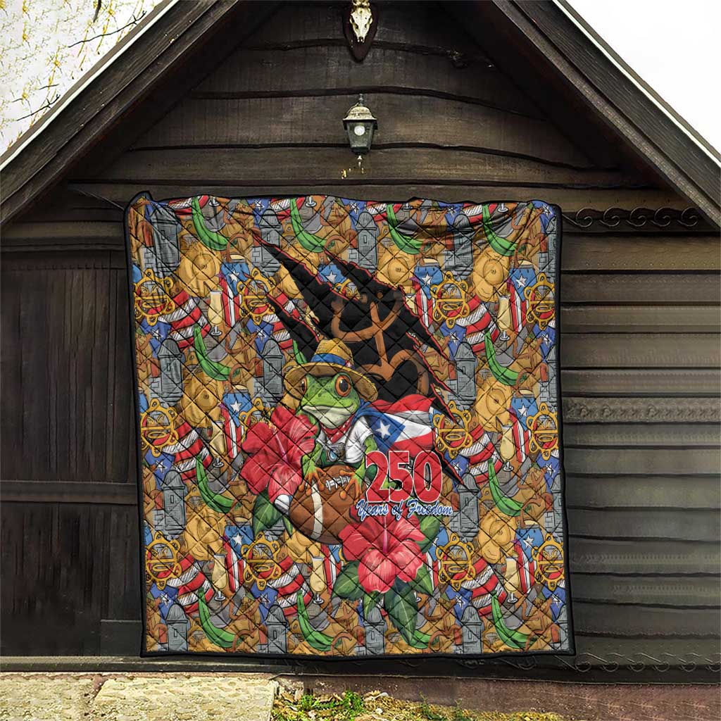 Patriotic Coqui Frog Football Quilt 250 Years of Freedom Puerto Rico Flag Stand