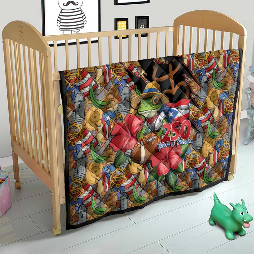 Patriotic Coqui Frog Football Quilt 250 Years of Freedom Puerto Rico Flag Stand