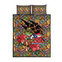 Patriotic Coqui Frog Football Quilt Bed Set 250 Years of Freedom Puerto Rico Flag Stand