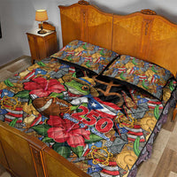 Patriotic Coqui Frog Football Quilt Bed Set 250 Years of Freedom Puerto Rico Flag Stand
