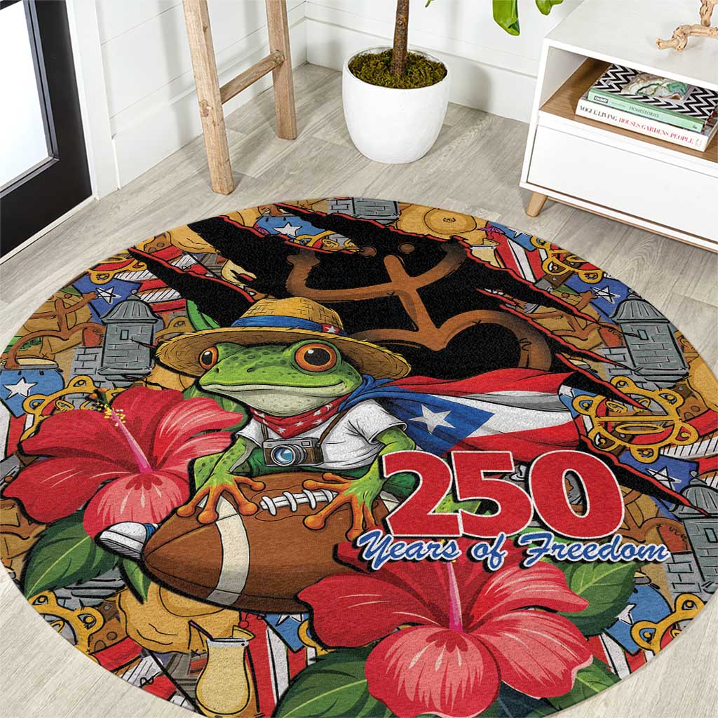Patriotic Coqui Frog Football Round Carpet 250 Years of Freedom Puerto Rico Flag Stand