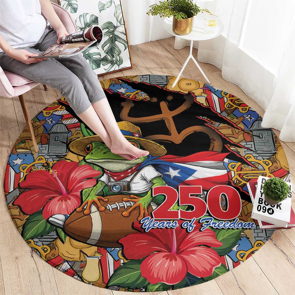 Patriotic Coqui Frog Football Round Carpet 250 Years of Freedom Puerto Rico Flag Stand