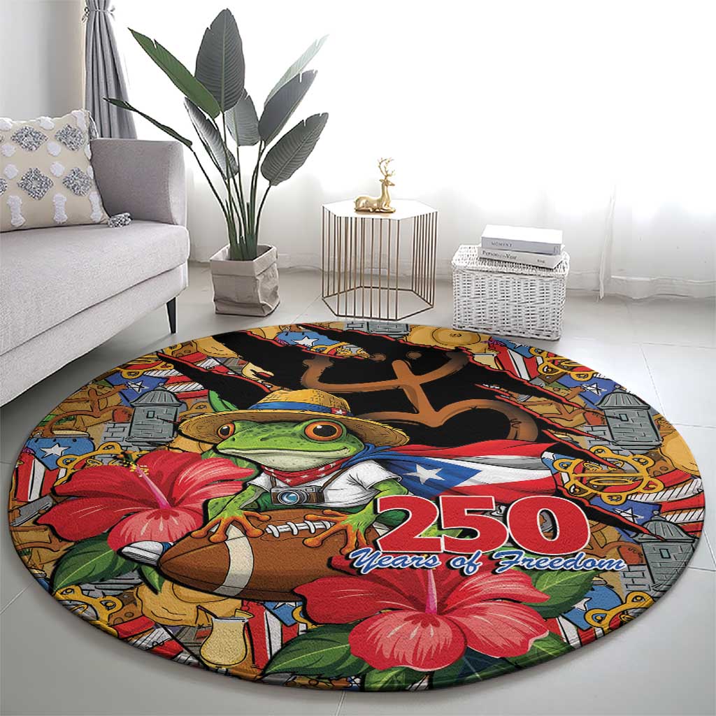 Patriotic Coqui Frog Football Round Carpet 250 Years of Freedom Puerto Rico Flag Stand