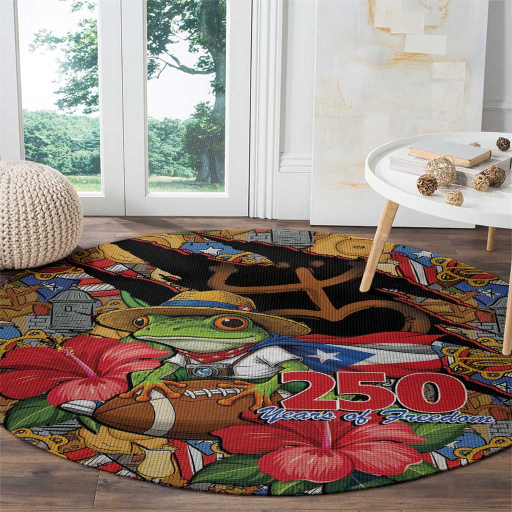 Patriotic Coqui Frog Football Round Carpet 250 Years of Freedom Puerto Rico Flag Stand