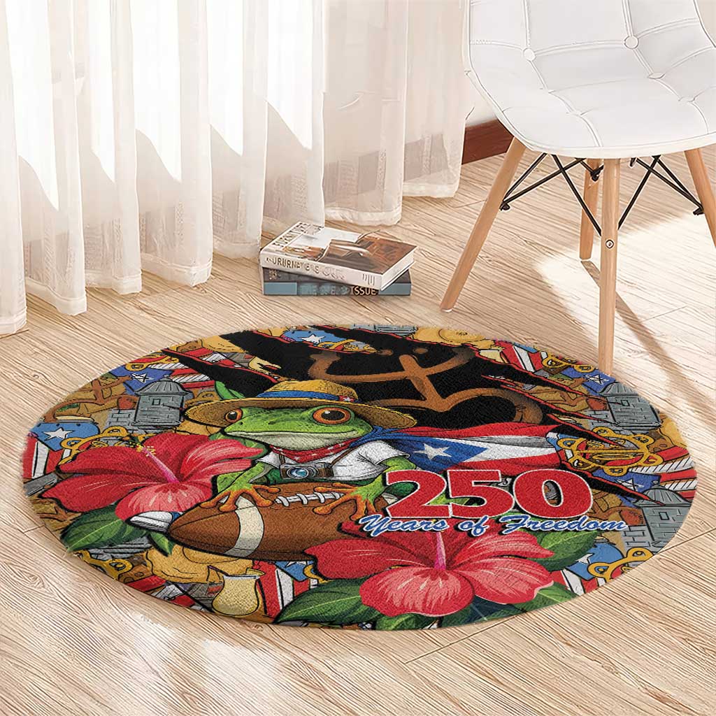 Patriotic Coqui Frog Football Round Carpet 250 Years of Freedom Puerto Rico Flag Stand