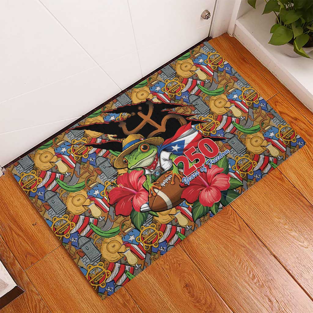 Patriotic Coqui Frog Football Rubber Doormat 250 Years of Freedom Puerto Rico Flag Stand