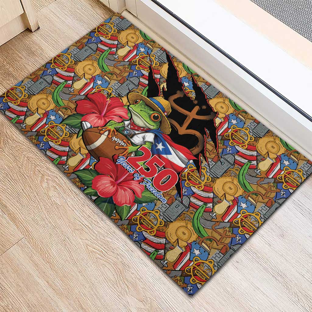 Patriotic Coqui Frog Football Rubber Doormat 250 Years of Freedom Puerto Rico Flag Stand