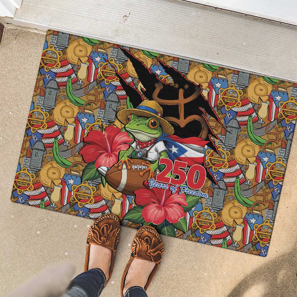 Patriotic Coqui Frog Football Rubber Doormat 250 Years of Freedom Puerto Rico Flag Stand