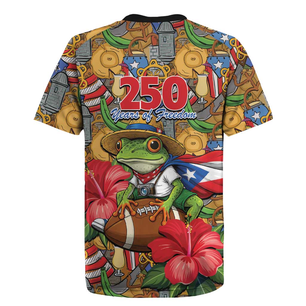 Patriotic Coqui Frog Football Rugby Jersey 250 Years of Freedom Puerto Rico Flag Stand