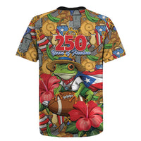 Patriotic Coqui Frog Football Rugby Jersey 250 Years of Freedom Puerto Rico Flag Stand