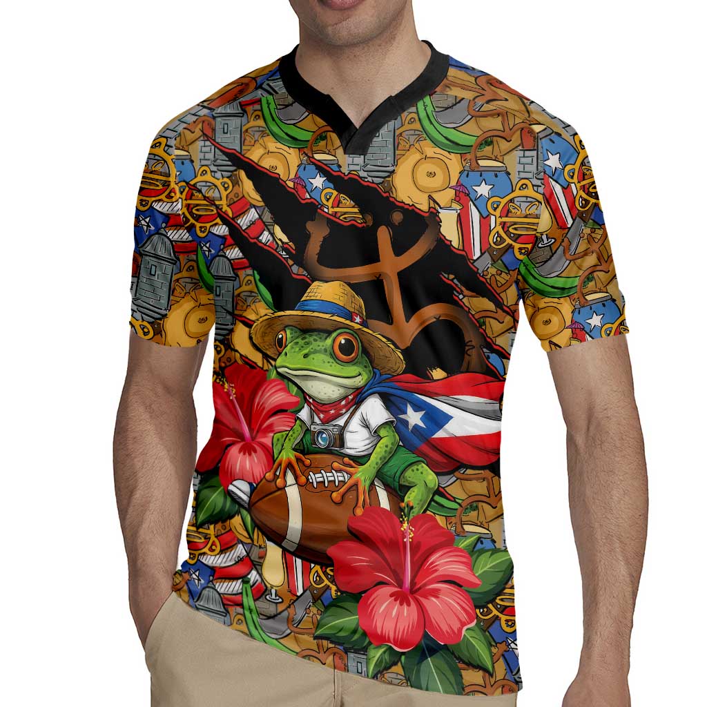Patriotic Coqui Frog Football Rugby Jersey 250 Years of Freedom Puerto Rico Flag Stand