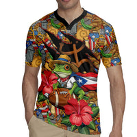 Patriotic Coqui Frog Football Rugby Jersey 250 Years of Freedom Puerto Rico Flag Stand