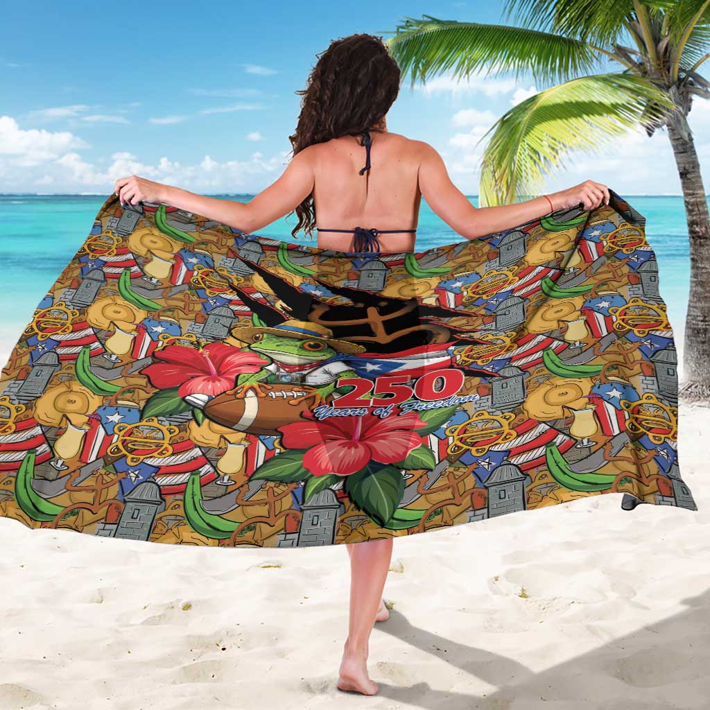 Patriotic Coqui Frog Football Sarong 250 Years of Freedom Puerto Rico Flag Stand