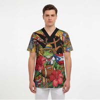Patriotic Coqui Frog Football Scrub Top 250 Years of Freedom Puerto Rico Flag Stand