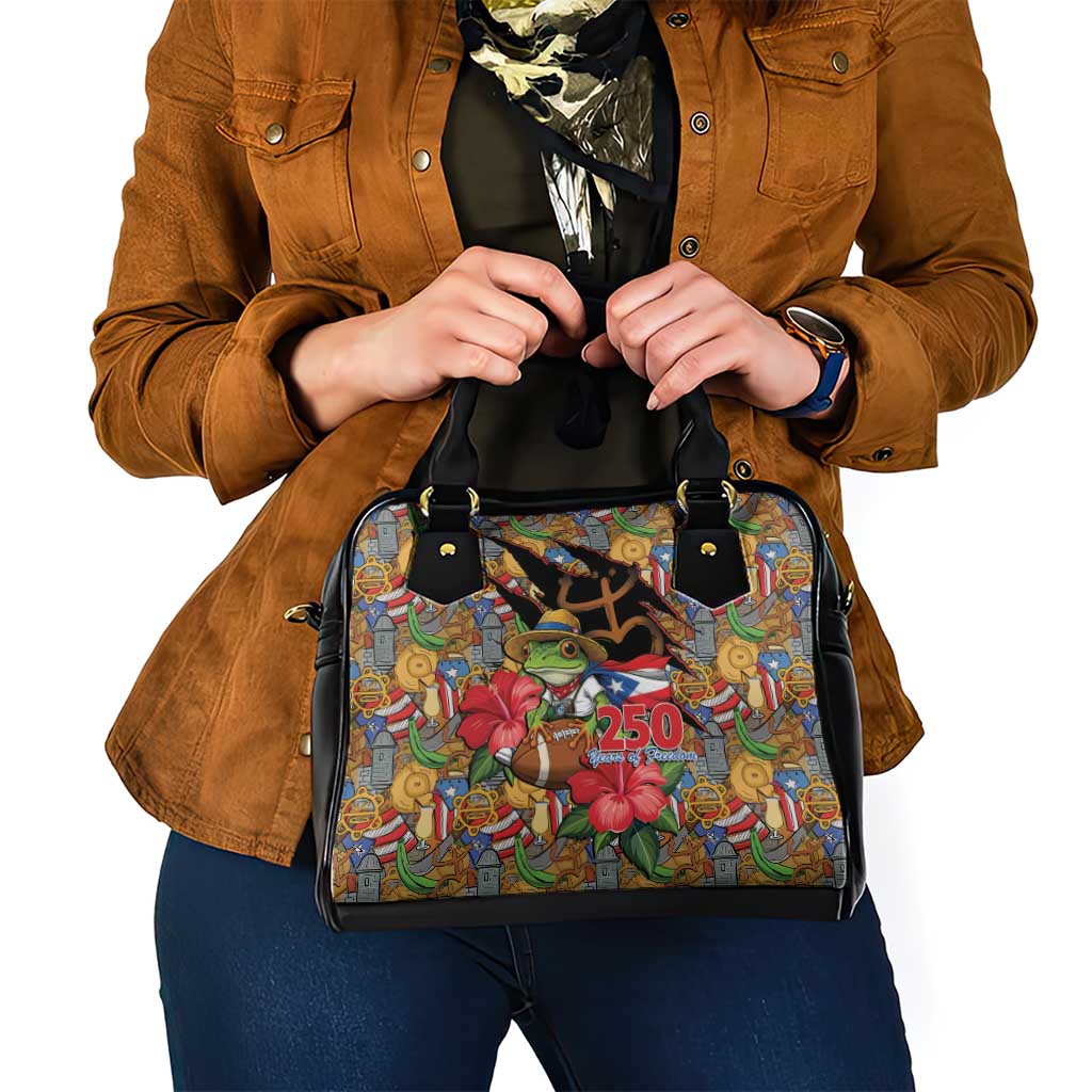 Patriotic Coqui Frog Football Shoulder Handbag 250 Years of Freedom Puerto Rico Flag Stand