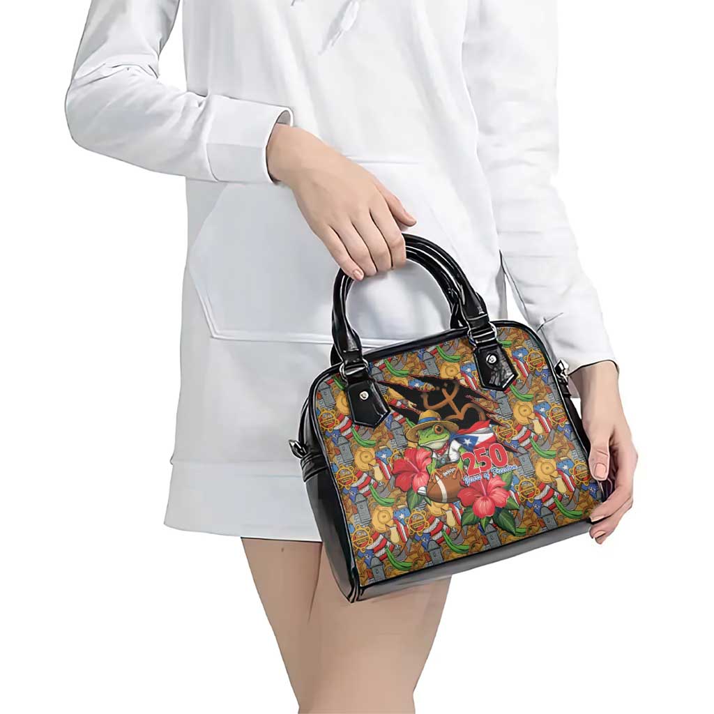 Patriotic Coqui Frog Football Shoulder Handbag 250 Years of Freedom Puerto Rico Flag Stand