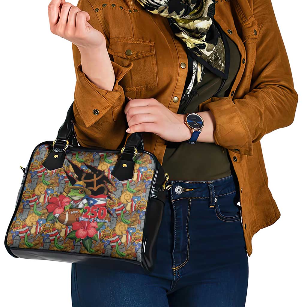 Patriotic Coqui Frog Football Shoulder Handbag 250 Years of Freedom Puerto Rico Flag Stand