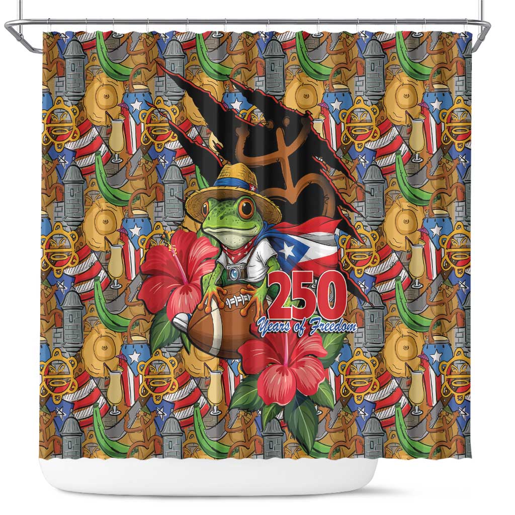 Patriotic Coqui Frog Football Shower Curtain 250 Years of Freedom Puerto Rico Flag Stand