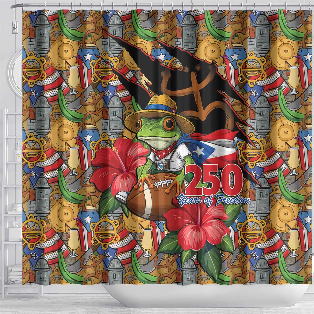 Patriotic Coqui Frog Football Shower Curtain 250 Years of Freedom Puerto Rico Flag Stand