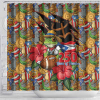 Patriotic Coqui Frog Football Shower Curtain 250 Years of Freedom Puerto Rico Flag Stand