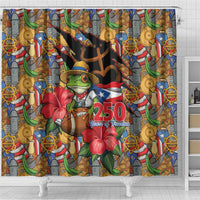 Patriotic Coqui Frog Football Shower Curtain 250 Years of Freedom Puerto Rico Flag Stand