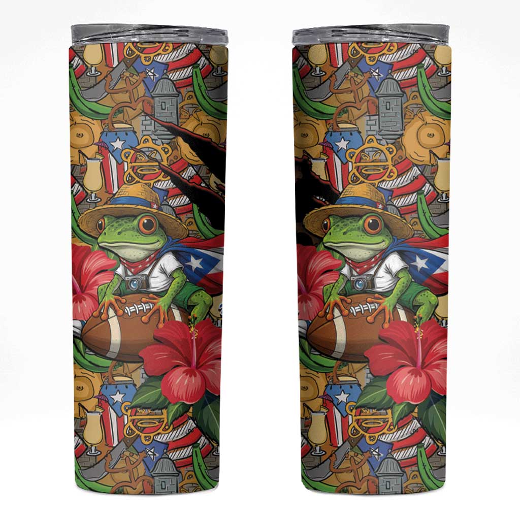 Patriotic Coqui Frog Football Skinny Tumbler 250 Years of Freedom Puerto Rico Flag Stand