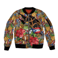Patriotic Coqui Frog Football Sleeve Zip Bomber Jacket 250 Years of Freedom Puerto Rico Flag Stand