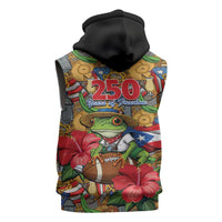 Patriotic Coqui Frog Football Sleeveless Hoodie 250 Years of Freedom Puerto Rico Flag Stand