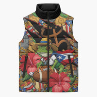 Patriotic Coqui Frog Football Sleeveless Puffer Jacket 250 Years of Freedom Puerto Rico Flag Stand