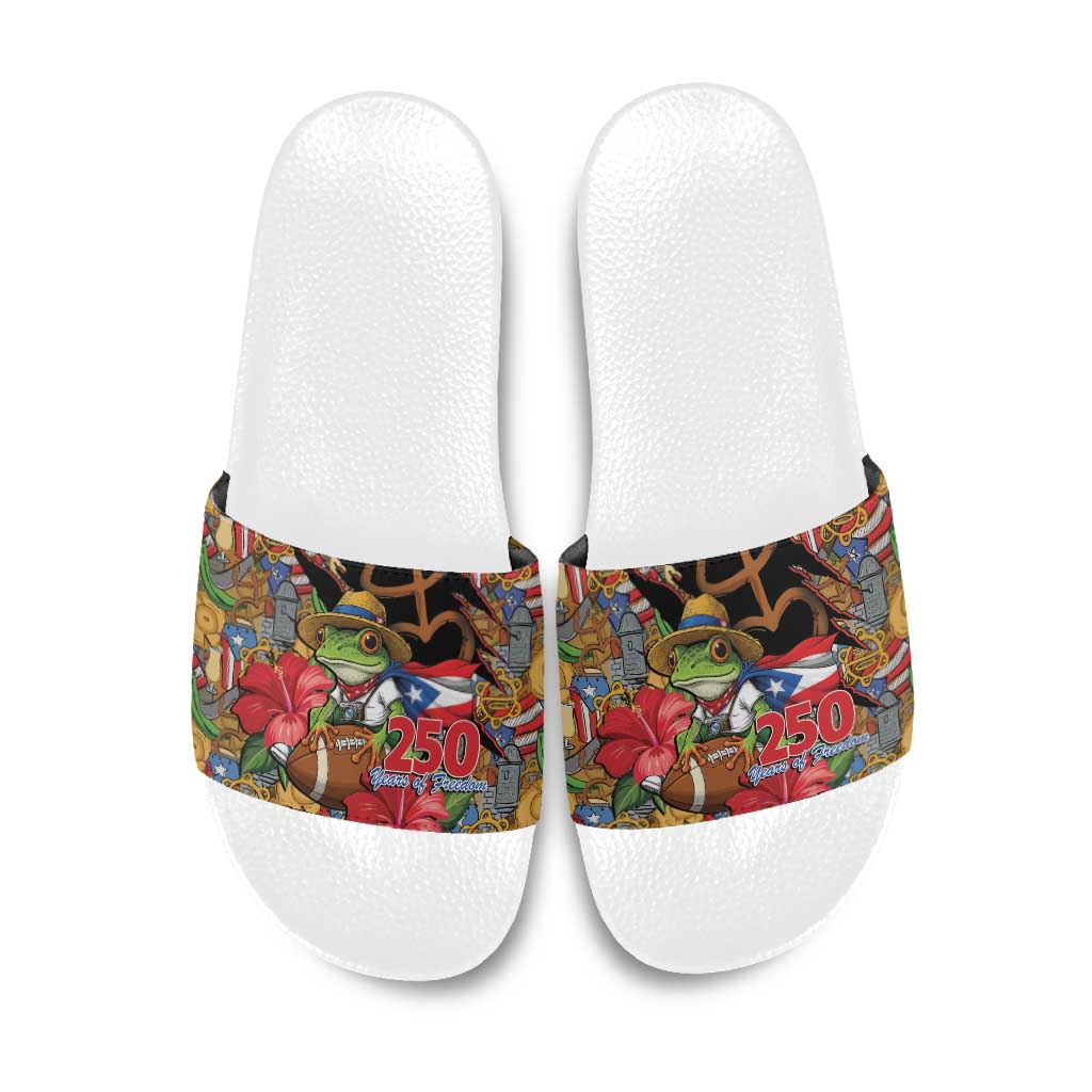Patriotic Coqui Frog Football Slide Sandals 250 Years of Freedom Puerto Rico Flag Stand