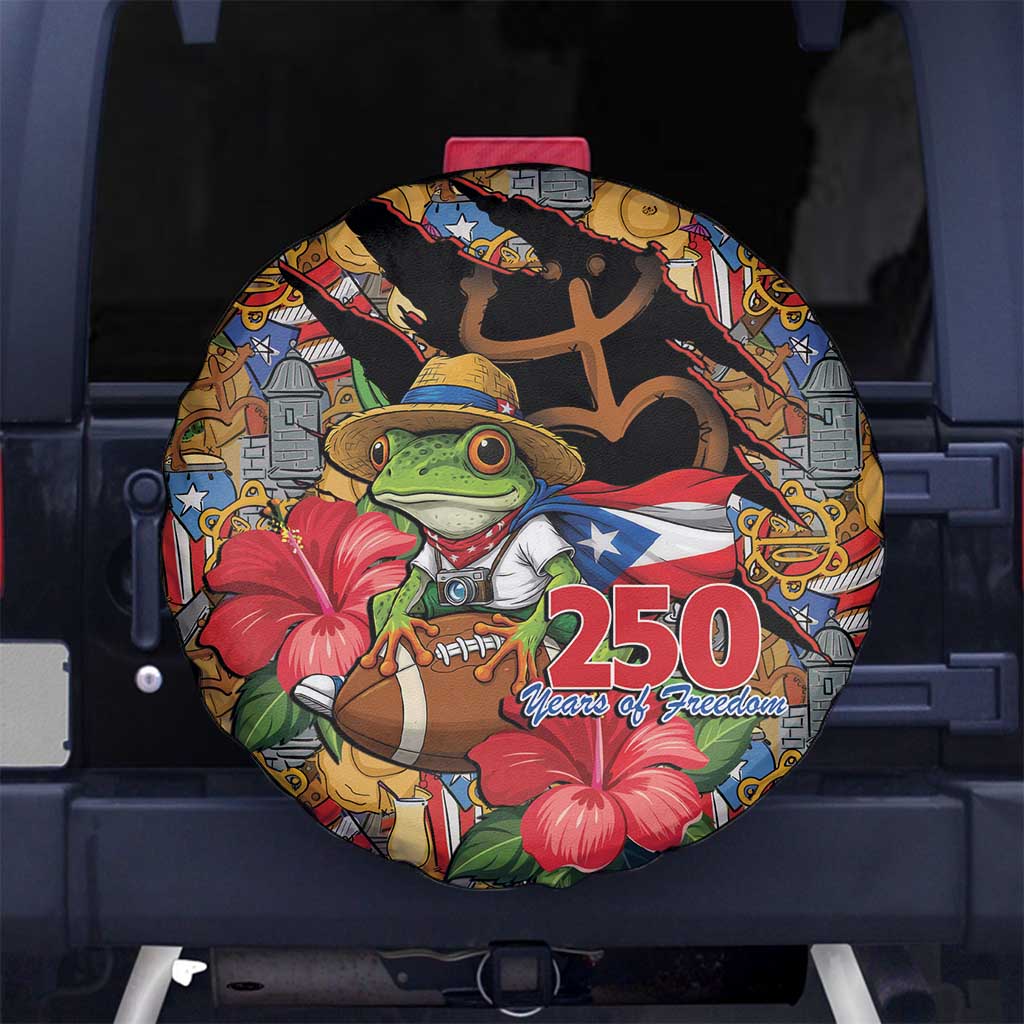 Patriotic Coqui Frog Football Spare Tire Cover 250 Years of Freedom Puerto Rico Flag Stand