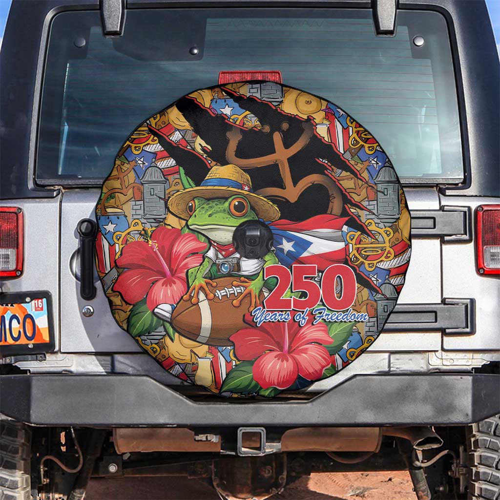 Patriotic Coqui Frog Football Spare Tire Cover 250 Years of Freedom Puerto Rico Flag Stand