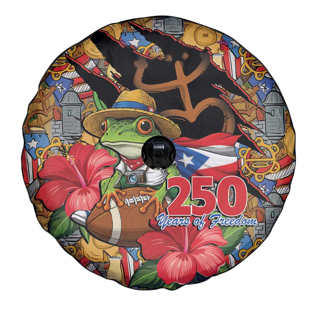 Patriotic Coqui Frog Football Spare Tire Cover 250 Years of Freedom Puerto Rico Flag Stand