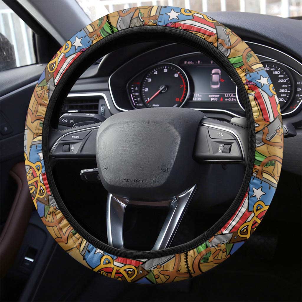Patriotic Coqui Frog Football Steering Wheel Cover 250 Years of Freedom Puerto Rico Flag Stand