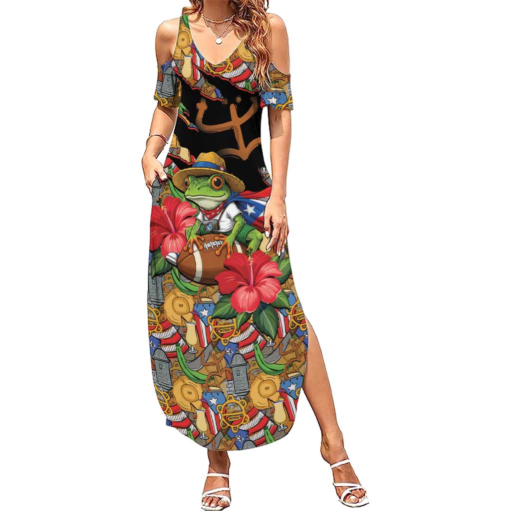 Patriotic Coqui Frog Football Summer Maxi Dress 250 Years of Freedom Puerto Rico Flag Stand