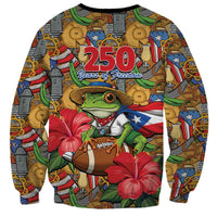 Patriotic Coqui Frog Football Sweatshirt 250 Years of Freedom Puerto Rico Flag Stand
