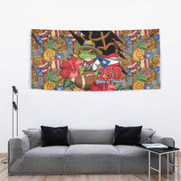 Patriotic Coqui Frog Football Tapestry 250 Years of Freedom Puerto Rico Flag Stand