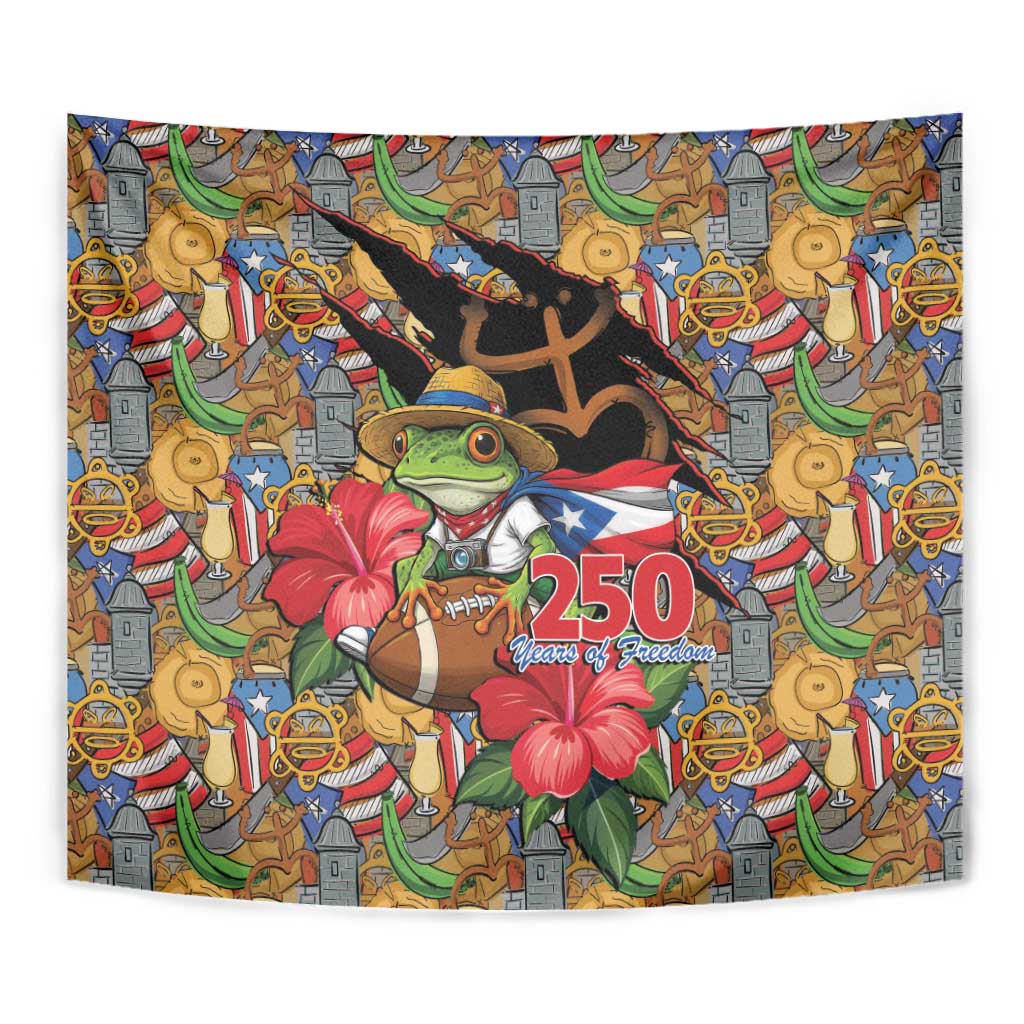Patriotic Coqui Frog Football Tapestry 250 Years of Freedom Puerto Rico Flag Stand