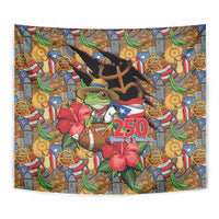 Patriotic Coqui Frog Football Tapestry 250 Years of Freedom Puerto Rico Flag Stand
