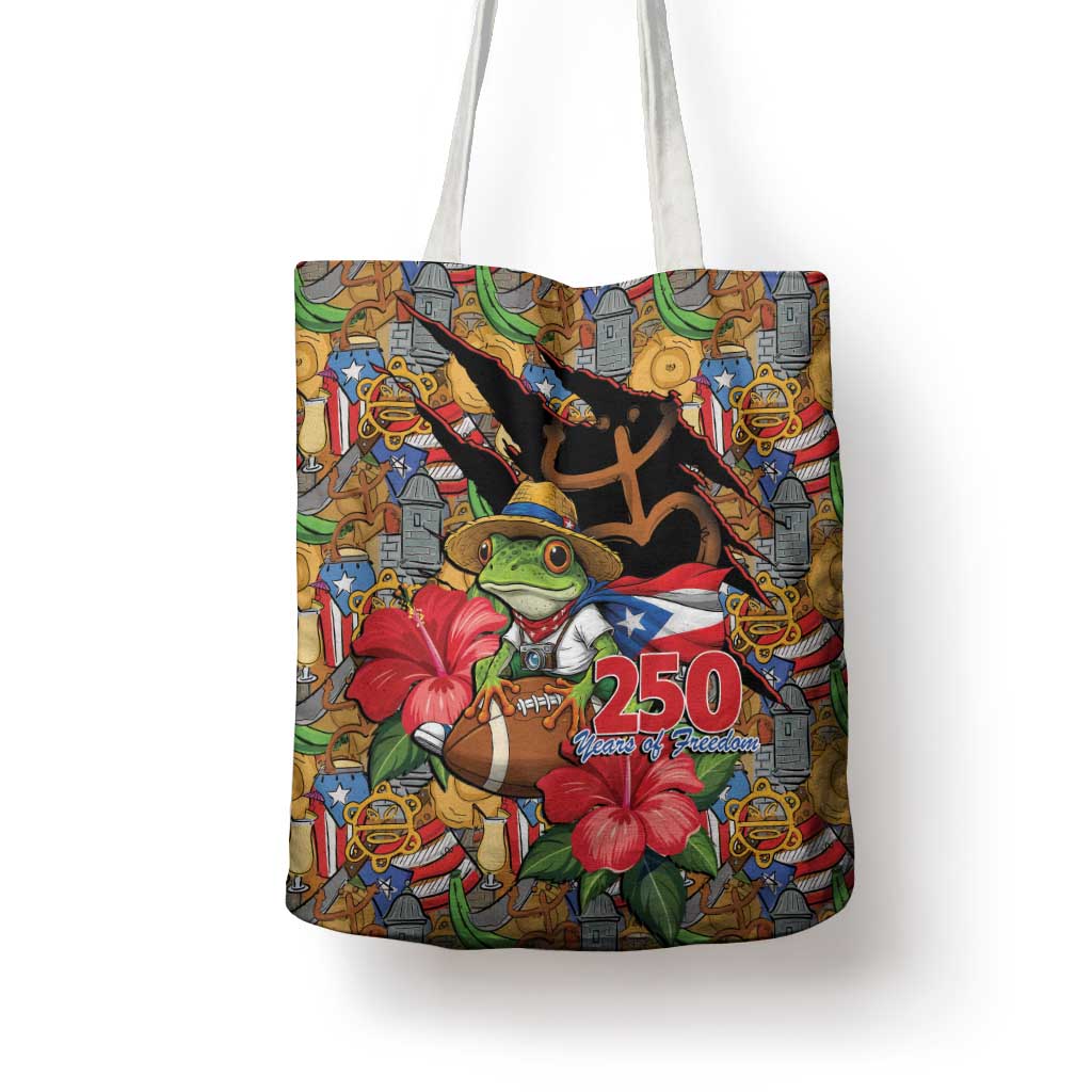 Patriotic Coqui Frog Football Tote Bag 250 Years of Freedom Puerto Rico Flag Stand